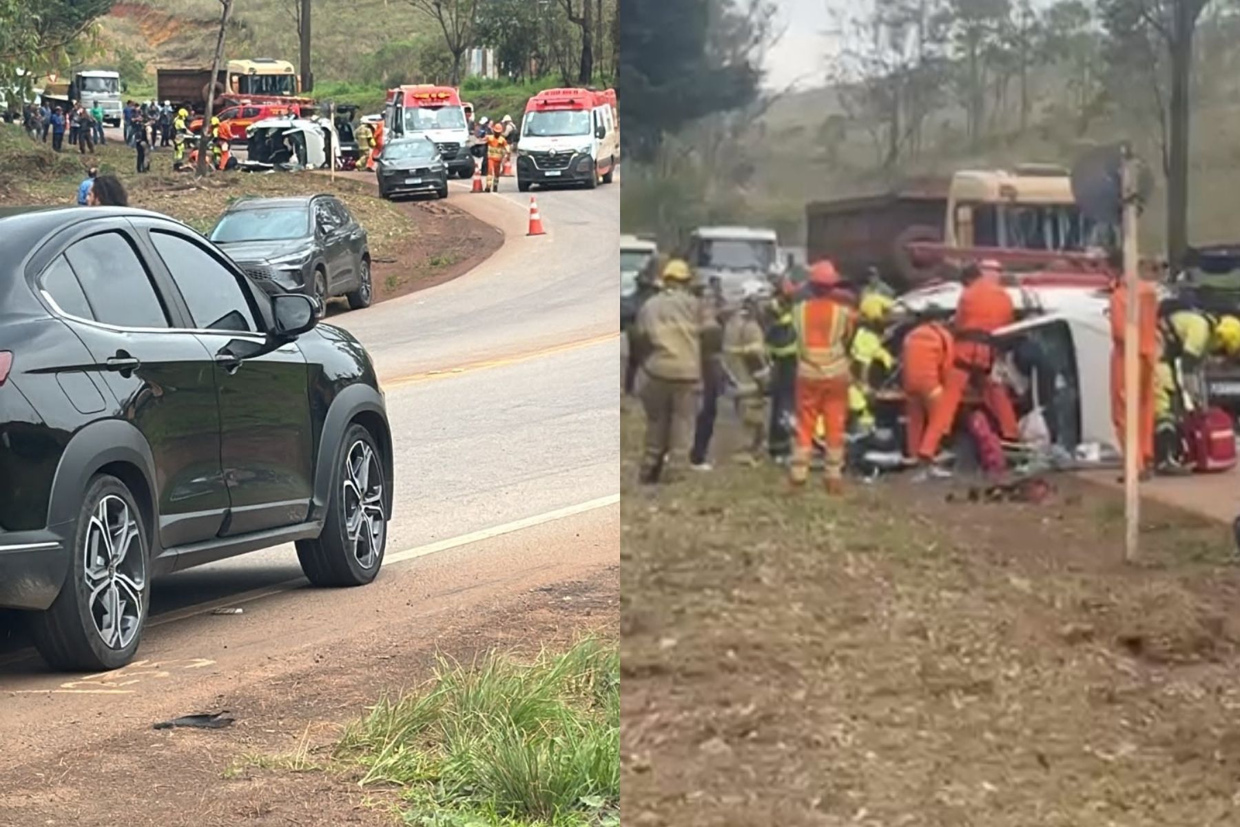 Acidente na BR-356, em Itabirito, deixa uma pessoa morta e duas em estado grave