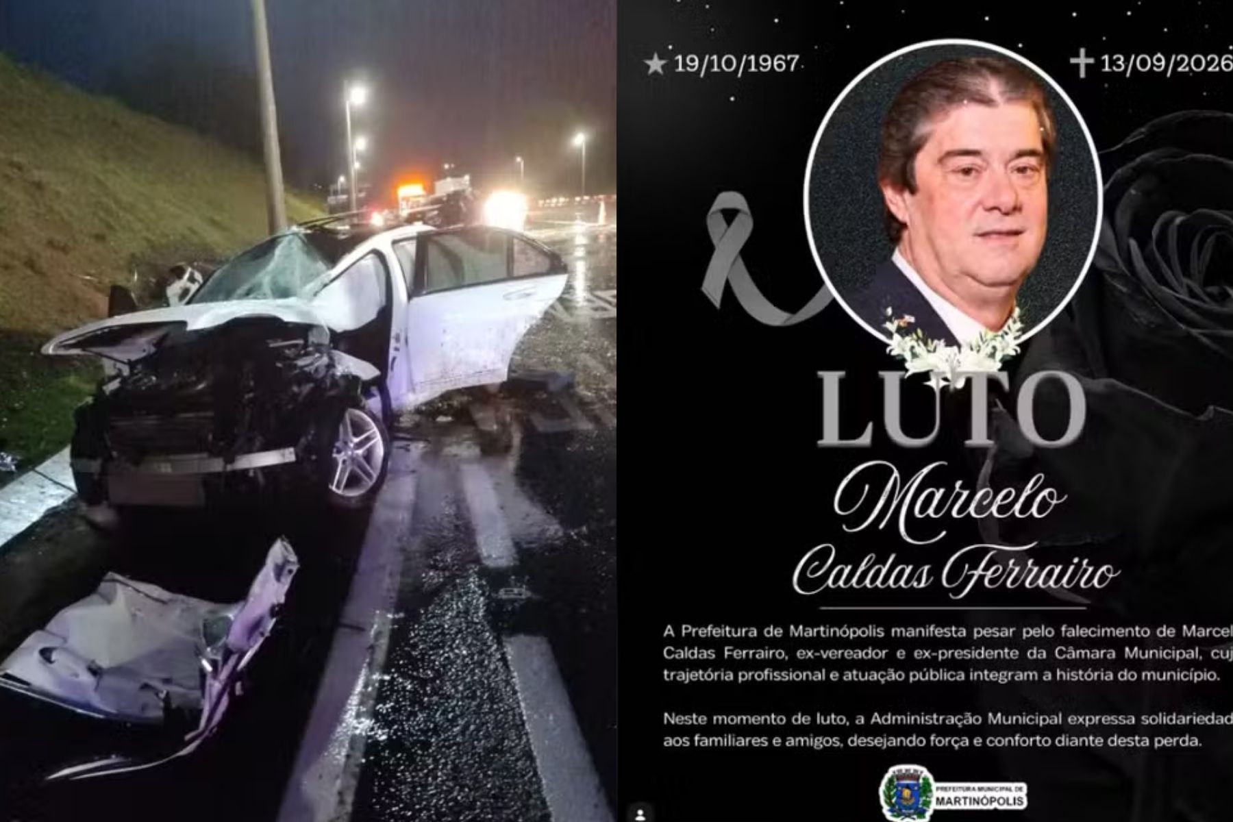 Ex-vereador e ex-presidente da Câmara de Martinópolis morre após bater carro em poste