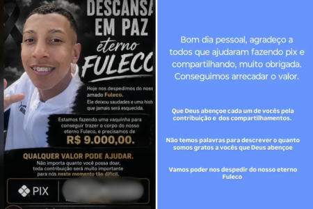 Parentes do adolescente compartilharam uma vaquinha para conseguir trazer o corpo dele até a cidade em que nasceu • Reprodução/Redes Sociais