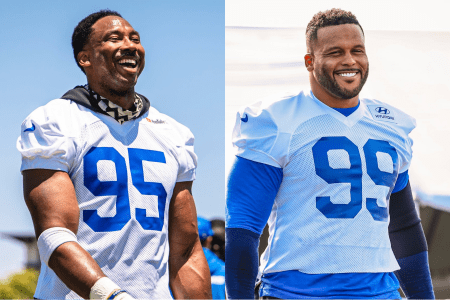 Myles Garrett e Aaron Donald são as estrelas da defesa dos Rams • Divulgação/Rams