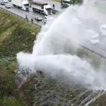 Vídeo: drone mostra água jorrando às margens da BR-040, na Grande BH
