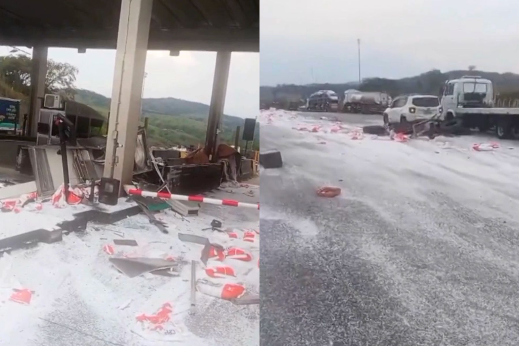 Vídeo: caminhoneiro é preso por embriaguez após bater em praça de pedágio na BR-381