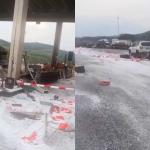 Vídeo: caminhoneiro é preso por embriaguez após bater em praça de pedágio na BR-381
