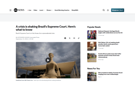 "Uma crise está abalando o Supremo Tribunal Federal do Brasil. Veja o que você precisa saber". • Reprodução/ABC News