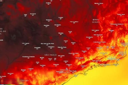 Calor pré-frontal e pancadas e tempestades pontuais • Reprodução/ Meteored