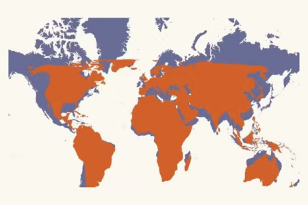 Comparação entre o mapa Mercator e a nova proporção aprovada pela ONU • Ministério do Interior da França