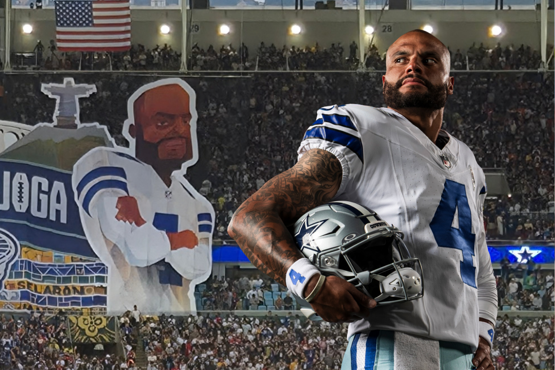 Dak detona caricatura em mosaico no NFL Rio Game: ‘Não achei parecido comigo’