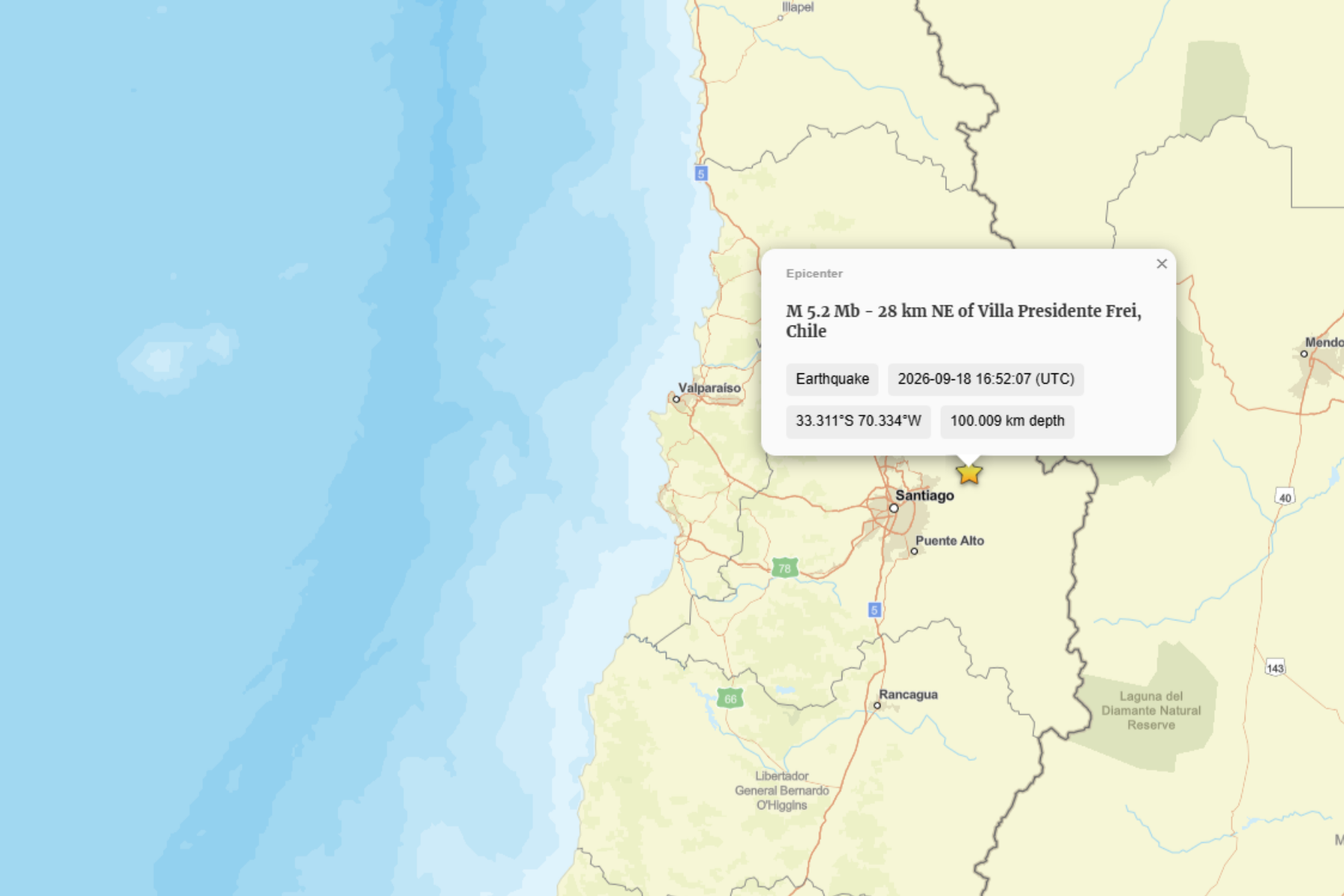 Terremoto de magnitude 5,2 atinge Região Metropolitana de Santiago, no Chile