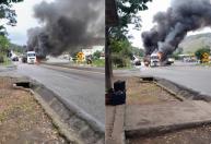 Caminhão-tanque pega fogo após bater em betoneira na BR-262