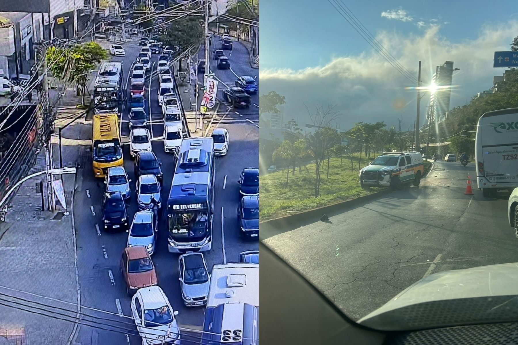 Viatura entra na contramão, bate de frente em carro de luxo e provoca caos no trânsito em BH 