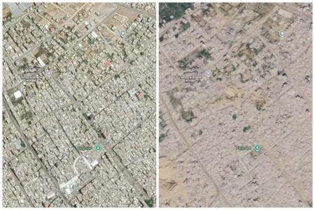 Imagens de satélite mostram a cidade de Rafah, na Faixa de Gaza, em agosto de 2023 (antes da guerra) e em fevereiro de 2026 (pós-guerra) • Reprodução/Google Earth