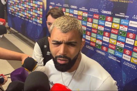 Gabigol na zona mista da Arena MRV após Atlético x Santos