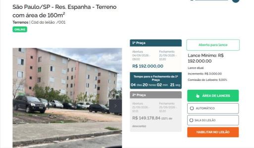 Confira terreno em São Paulo pela Franco Leilões. • Franco Leilões/ Reprodução