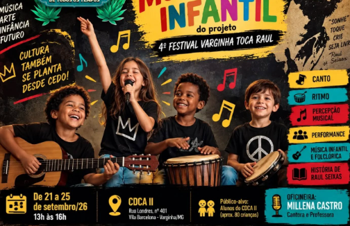 4º Festival Varginha Toca Raul promove oficinas gratuitas de musicalização para 80 crianças