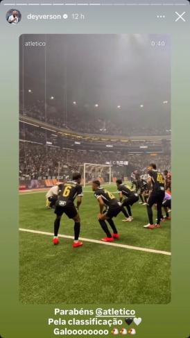 Story do Deyverson comemorando classificação do Atlético na Copa do Brasil