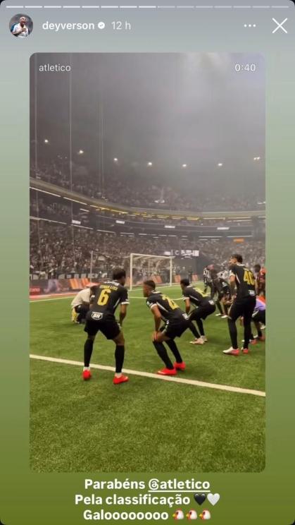 Story do Deyverson comemorando classificação do Atlético na Copa do Brasil