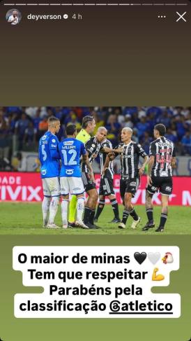 Story do Deyverson comemorando classificação do Atlético na Copa do Brasil