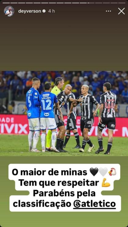 Story do Deyverson comemorando classificação do Atlético na Copa do Brasil