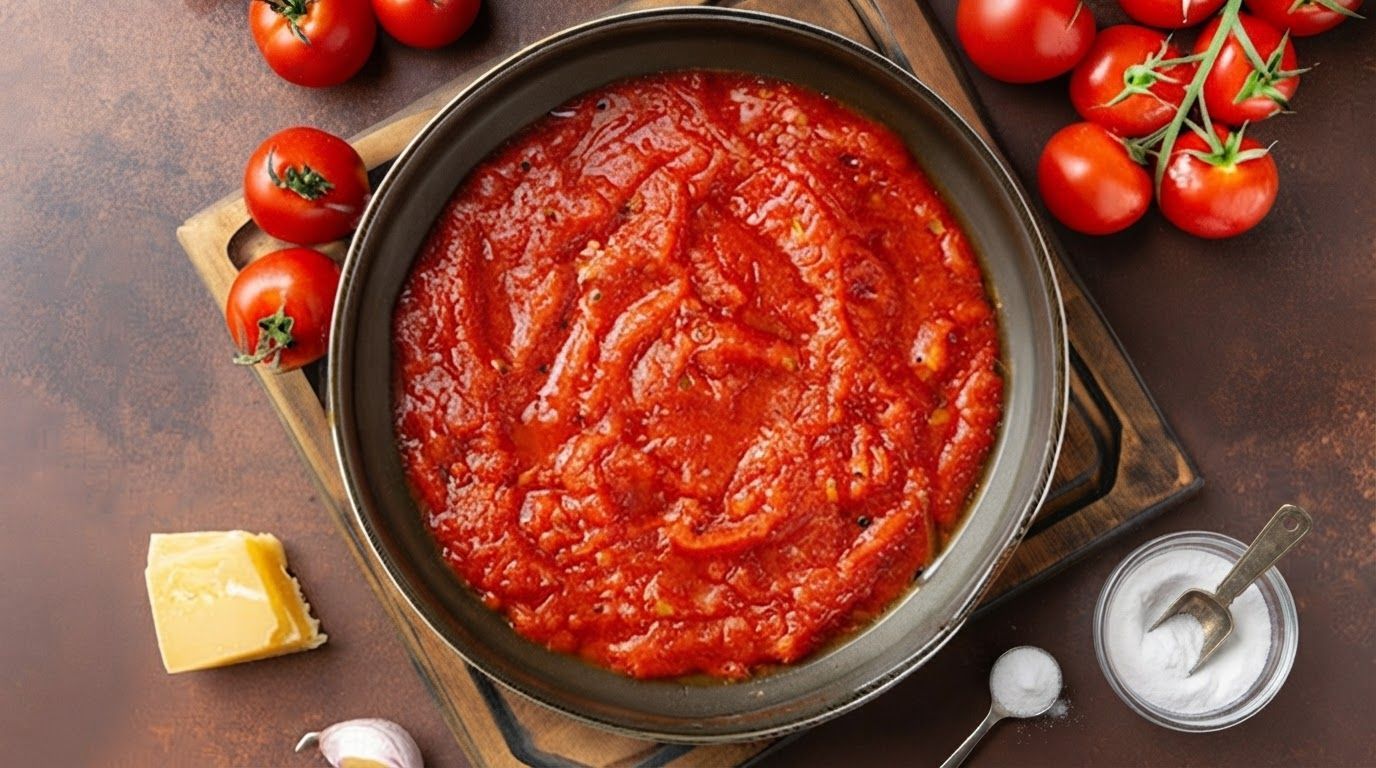 Bicarbonato em vez de açúcar: o segredo químico para um molho de tomate sem acidez