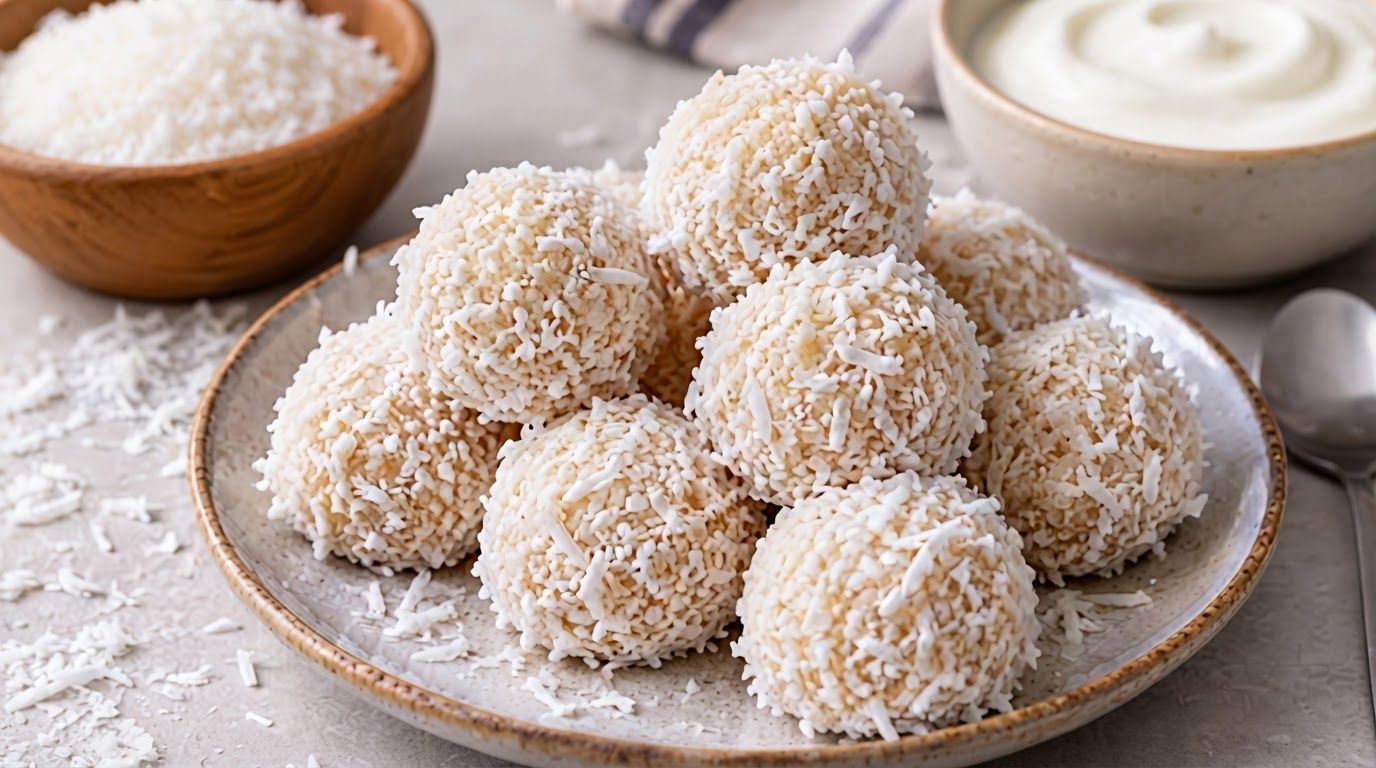Trufas proteicas de coco e iogurte: receita rápida sem forno para lanches nutritivos