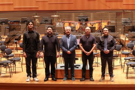 17º Laboratório de Regência da Filarmônica de Minas Gerais. Maestros Breno Albuquerque, Felipe Ayala, Isaac Gonçalves, Cleber Felipe Harmon, com o maestro Fabio Mechetti (ao centro)