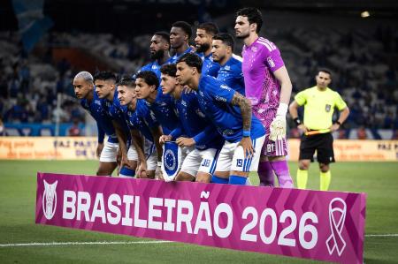Jogadores do Cruzeiro antes de partida com o São Paulo, pela Série A do Campeonato Brasileiro