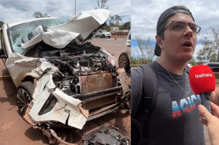 O carro em que Rafael Adami, estudante de 23 anos, dirigia • João Felipe Lolli