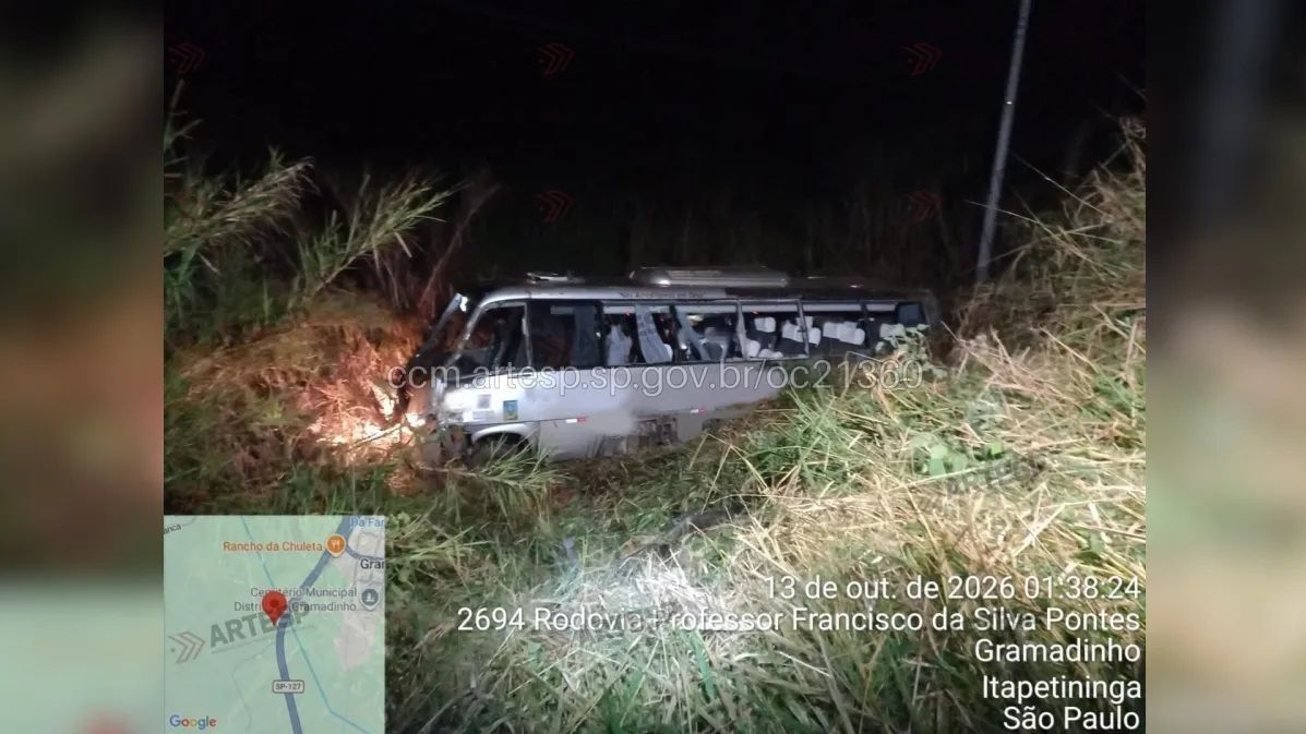 Micro-ônibus capota e deixa três mortos e 14 feridos no interior de São Paulo