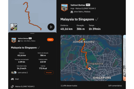 Comparativo de rotas de ciclismo no Strava do Valtteri Bottas • Reprodução/Strava/Valtteri Bottas