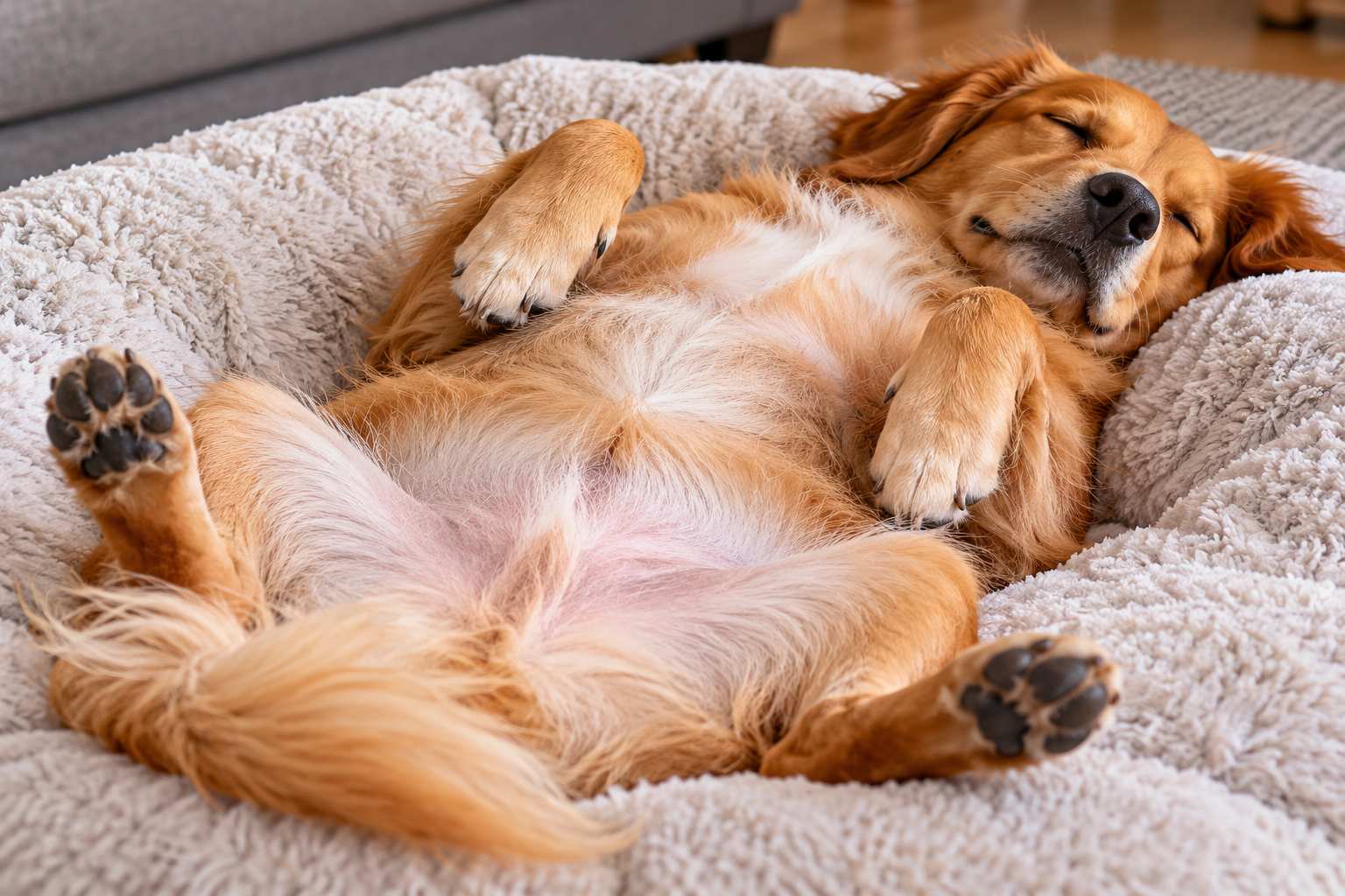 Cachorro dormindo de barriga para cima: o que significa?