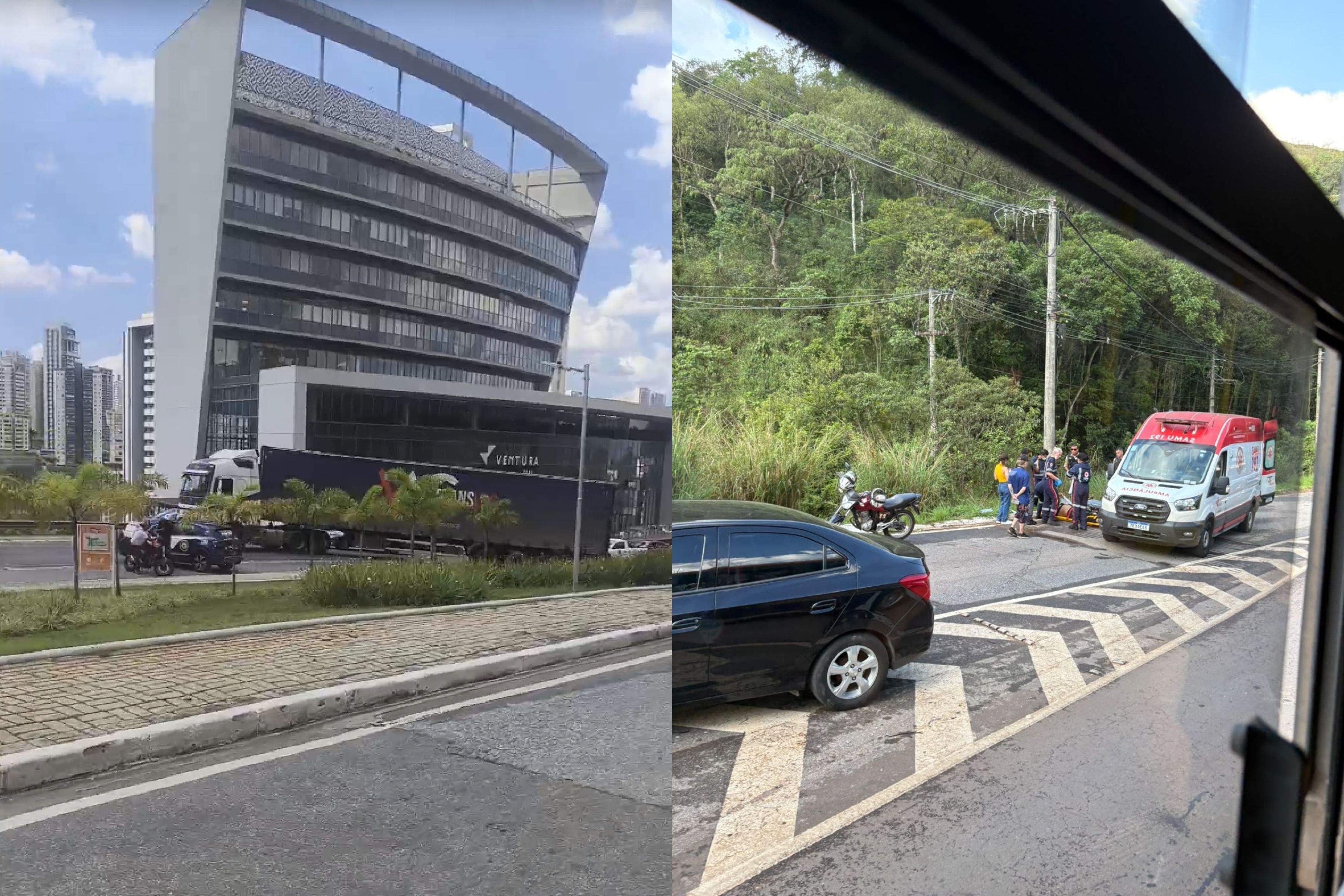 Carreta 'em L' e acidente entre carro e moto travam o trânsito na MG-030 em Nova Lima