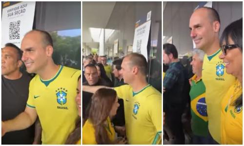 Eduardo Bolsonaro tirou fotos com eleitores de seu irmão em colégio eleitoral na Flórida