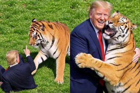 No vídeo, representação do republicano está lutando com um tigre e, em seguida, abraçando o animal ao som da música "The Lion Sleeps Tonight"