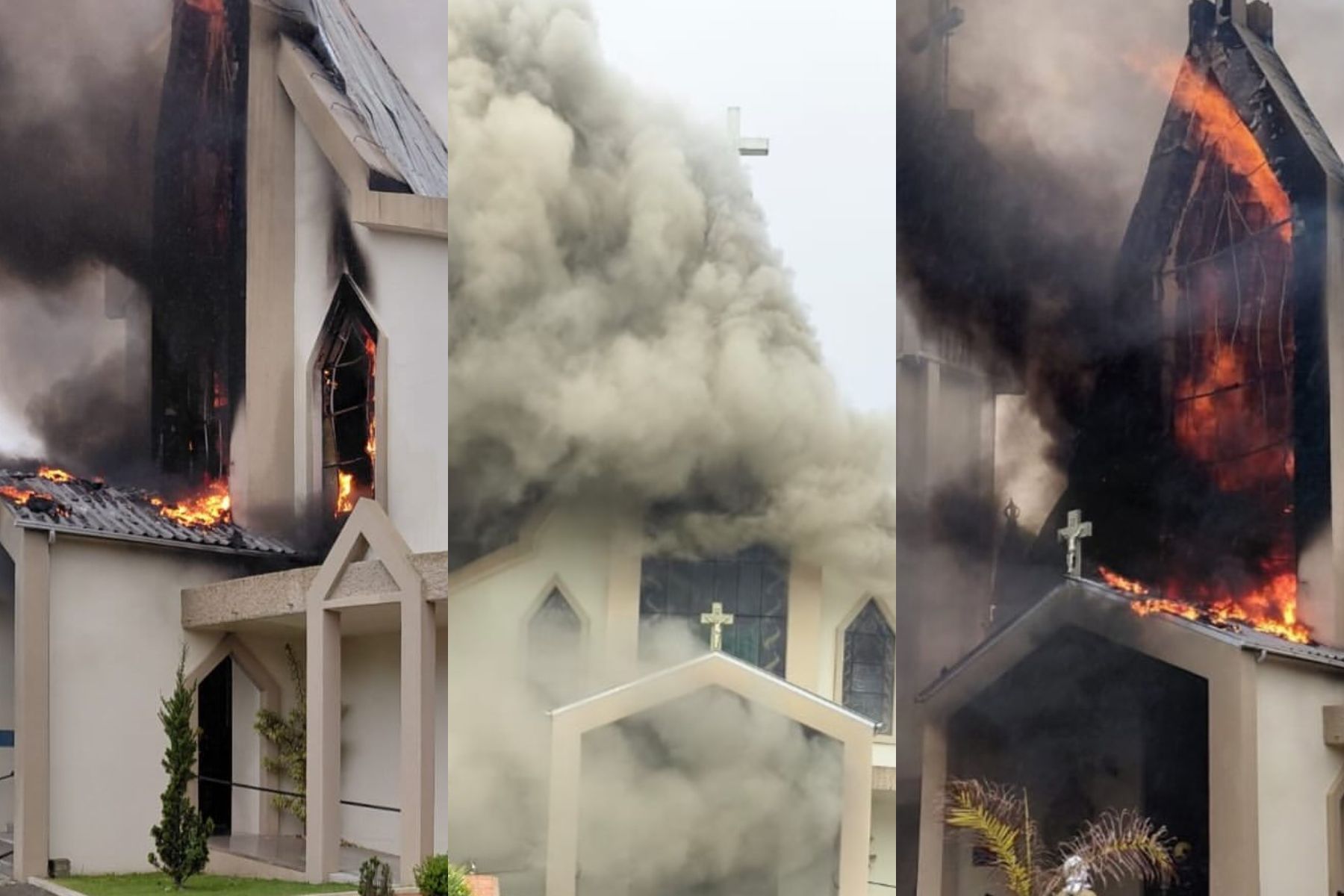 Incêndio atinge Igreja Matriz de Treze de Maio, em Santa Catarina