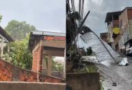 Chuva forte provoca queda de telhado e poste em Governador Valadares