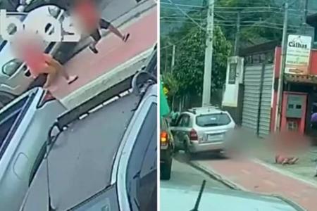 Imagens mostram o momento em que o carro entra na ciclovia, atingindo as duas crianças.