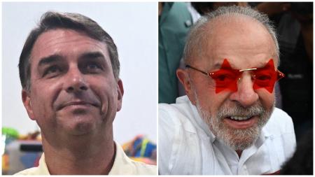 Flávio Bolsonaro e Lula durante votação neste domingo (23)