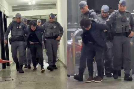 Imagens mostram Marcelo Aguiar chorando ao chegar à delegacia, escoltado por policiais militares
