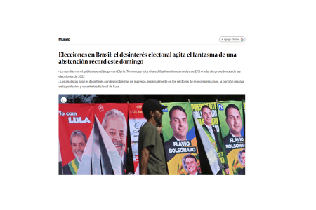 Reportagem do jornal Clarín sobre as eleições no Brasil • Reprodução/Clarín