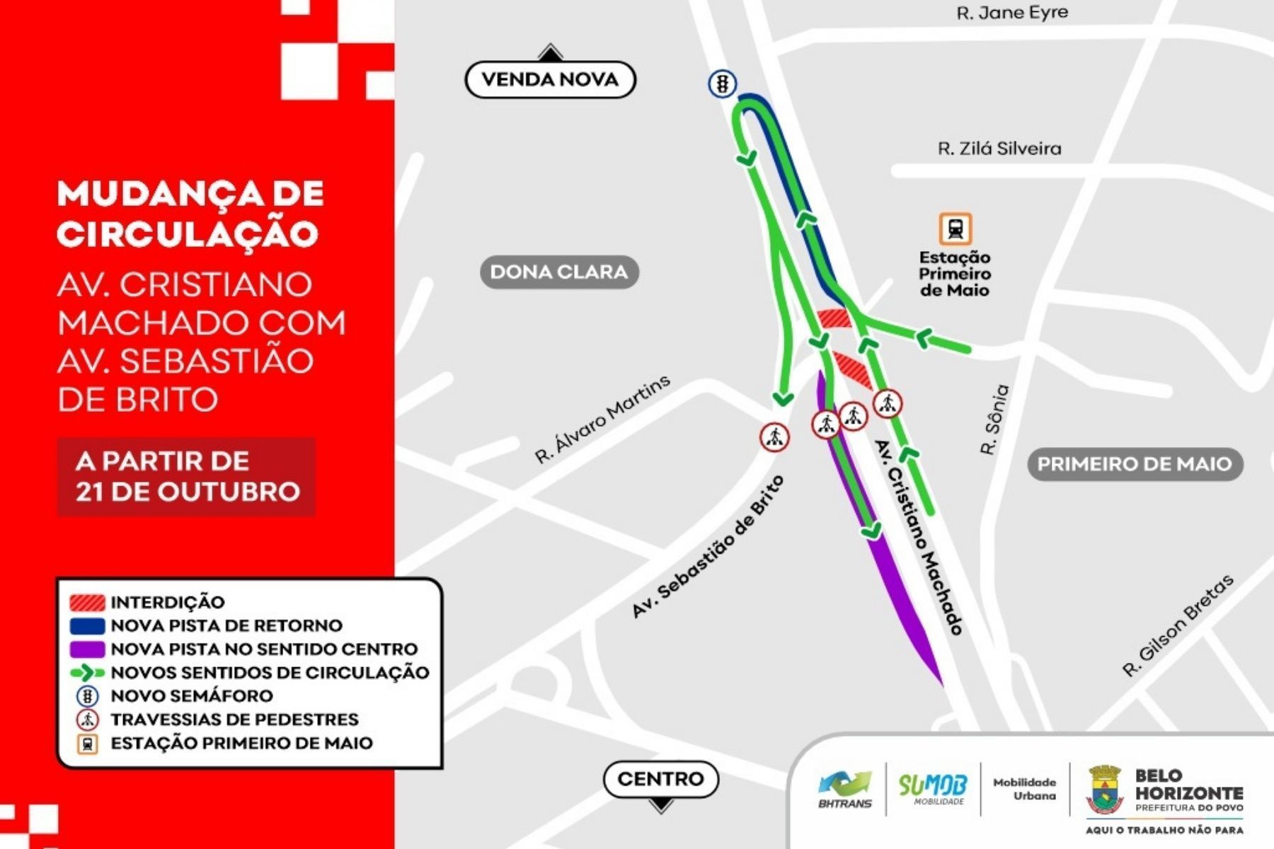Obras nos viadutos mudam trânsito na Av. Cristiano Machado a partir desta quarta-feira (21) em BH