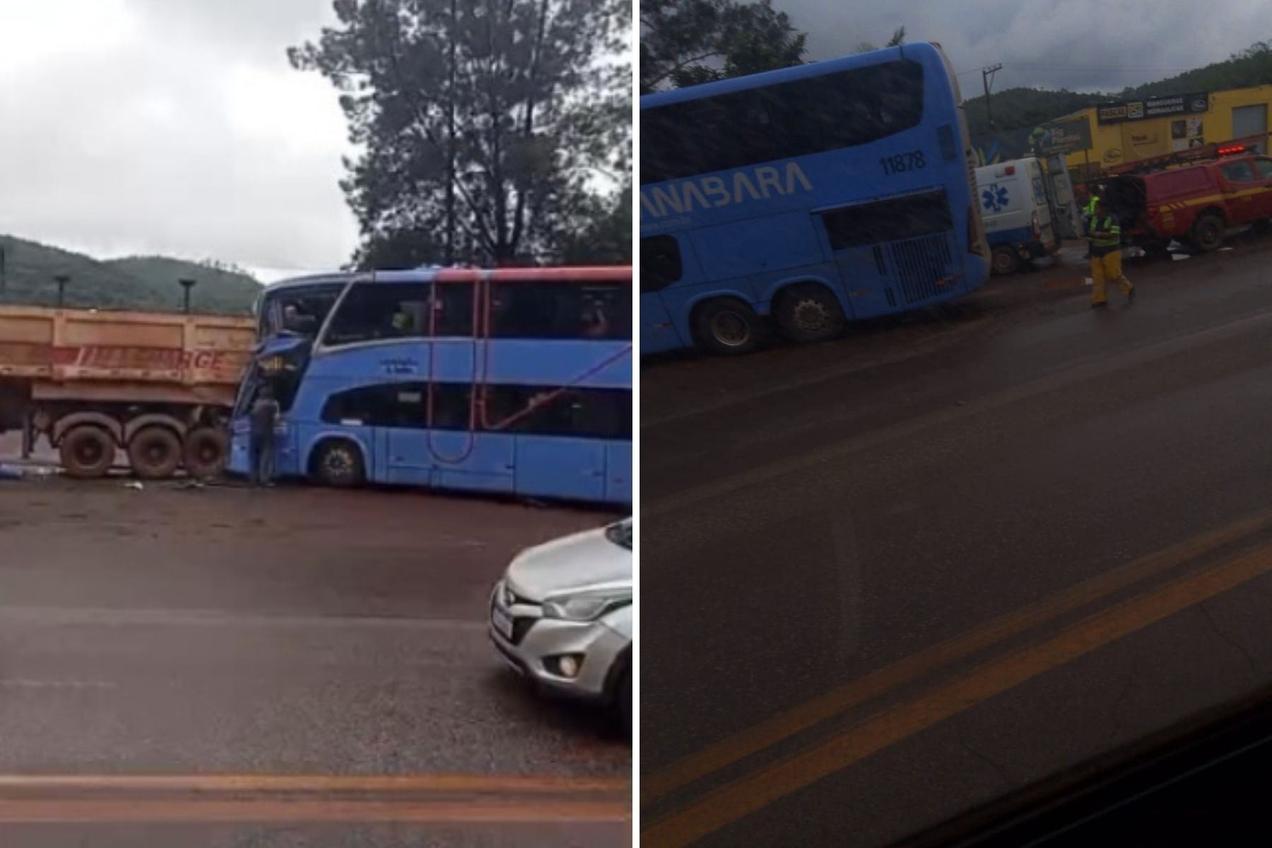Acidente entre ônibus e carreta deixa três feridos na BR-040, em MG