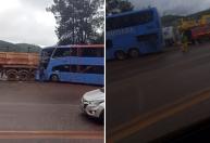 Acidente entre ônibus e carreta deixa três feridos na BR-040, em MG