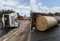 MG: caminhão tomba na BR-262 e derrama 15 mil litros de óleo vegetal