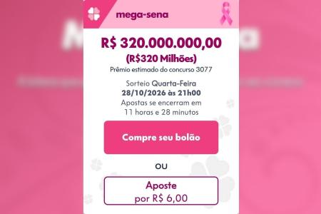 Mega-Sena de R$ 320 milhões: veja até quando apostar e o horário do sorteio