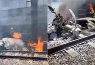 Vídeo mostra incêndio após avião cair em trilhos de estação de Metrô em BH