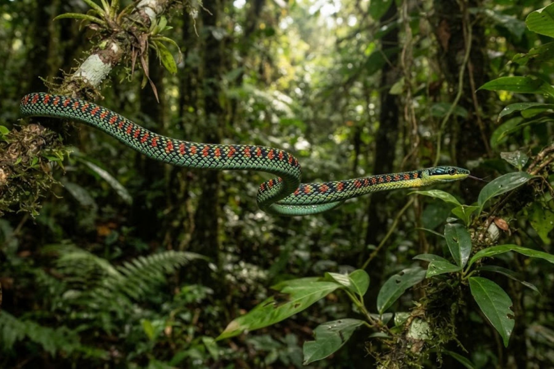 Conheça a serpente que consegue 'voar' sem asas de uma árvore para outra