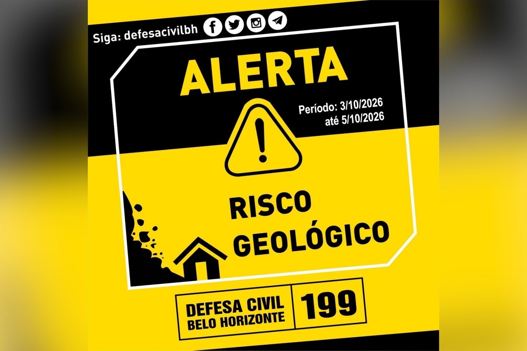 Defesa Civil emite alerta de risco geológico para duas regiões de BH