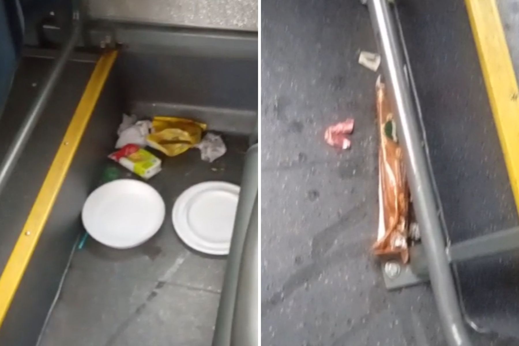 Passageira denuncia lixo, embalagens de alimentos e até mesmo marmita em ônibus em BH