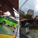 Motorista perde controle em pista molhada, e ônibus atinge bar em Contagem, na Grande BH