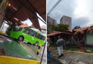 Motorista perde controle em pista molhada, e ônibus atinge bar em Contagem, na Grande BH